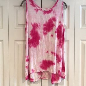 Pink tye-dye flowy shirt. Lace on the back. Size L